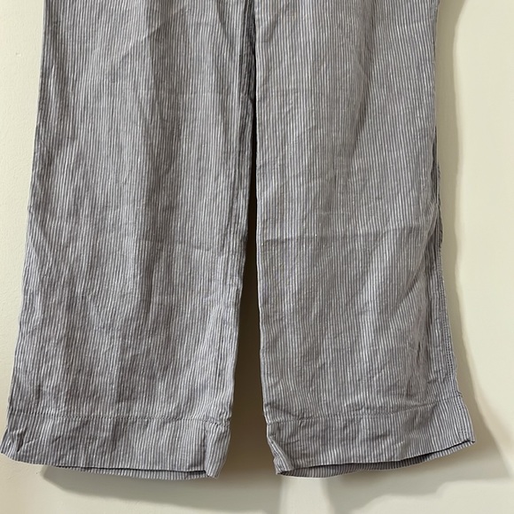 Athleta 100% Linen Grey Pinstrip High Rise Straight Leg Pants Size 4 - Picture 3 of 10